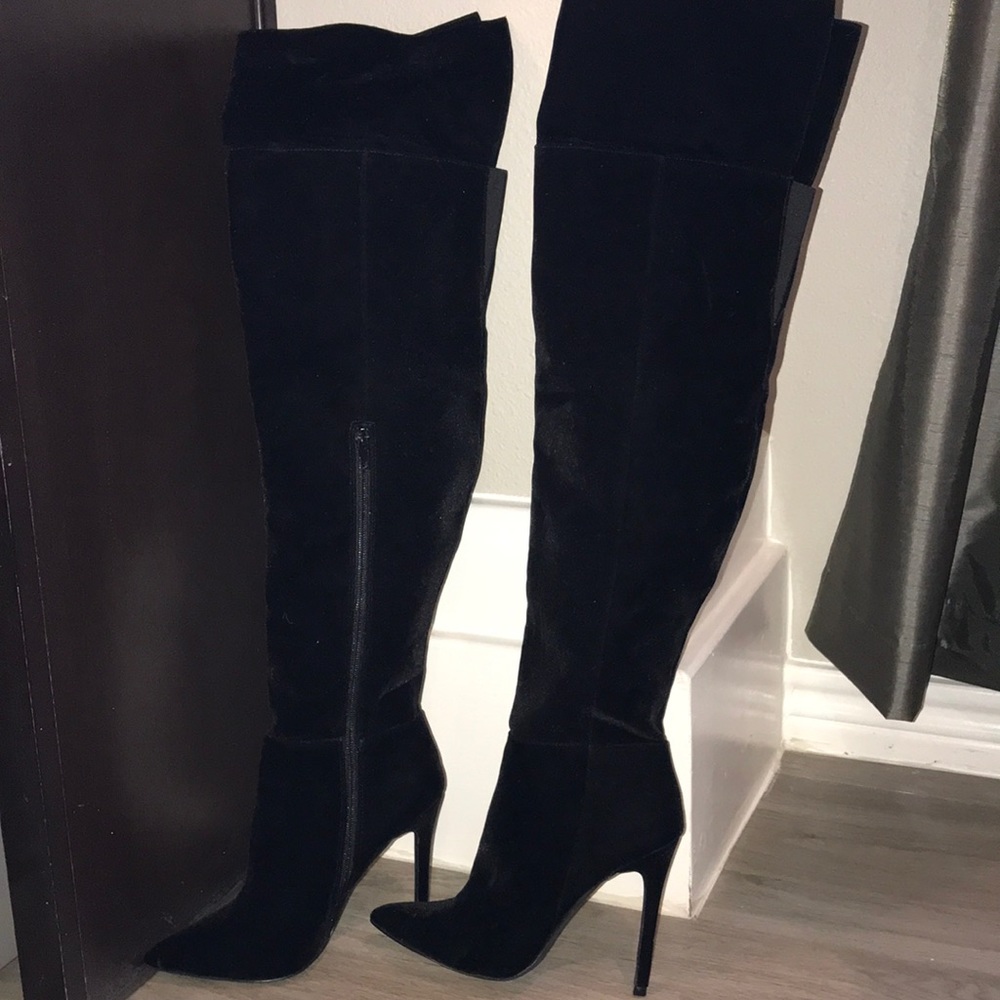 Black felt over the knee boots